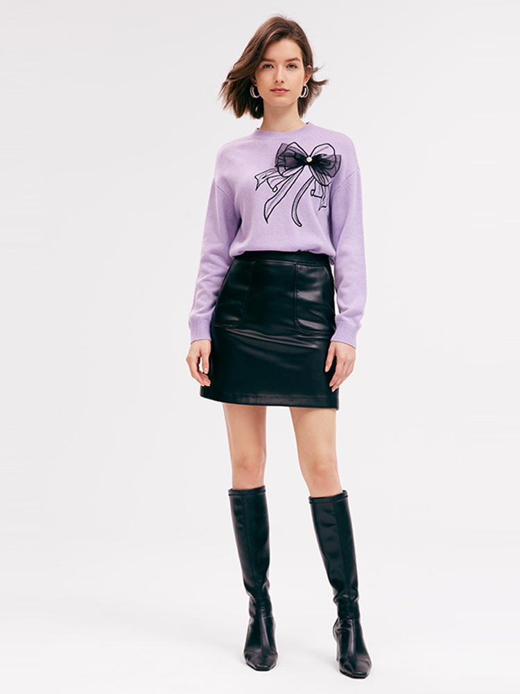 Purple Woolen Embroidered Sweater GOELIA