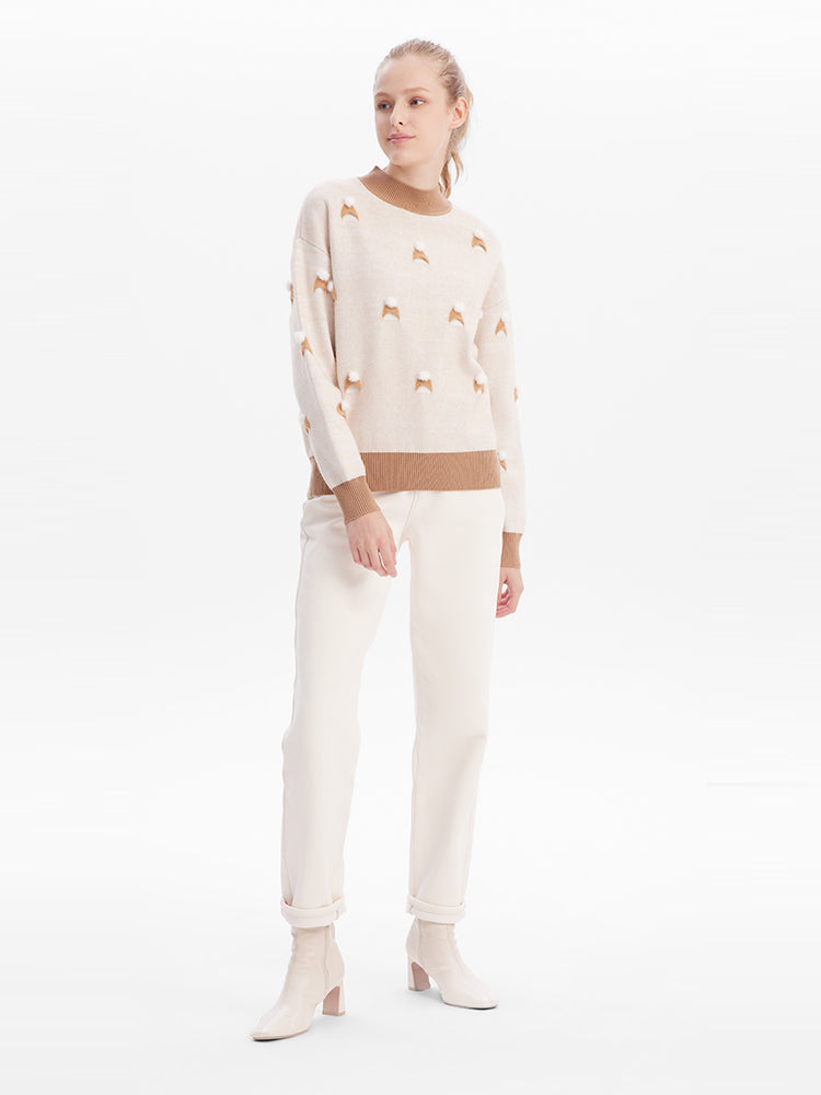 Beige New Winter Collection Woolen Jacquard  Sweater GOELIA