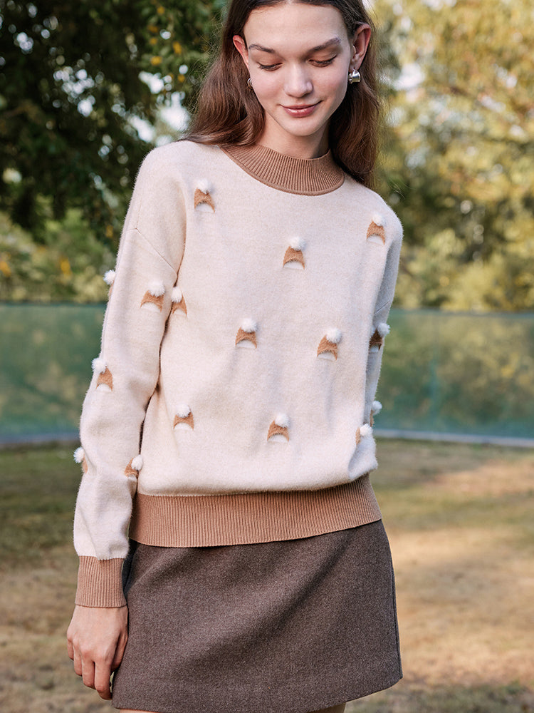 Beige New Winter Collection Woolen Jacquard  Sweater GOELIA