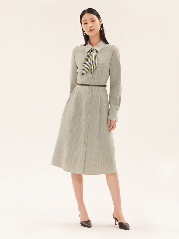 Green Color Block Collar Dress GOELIA