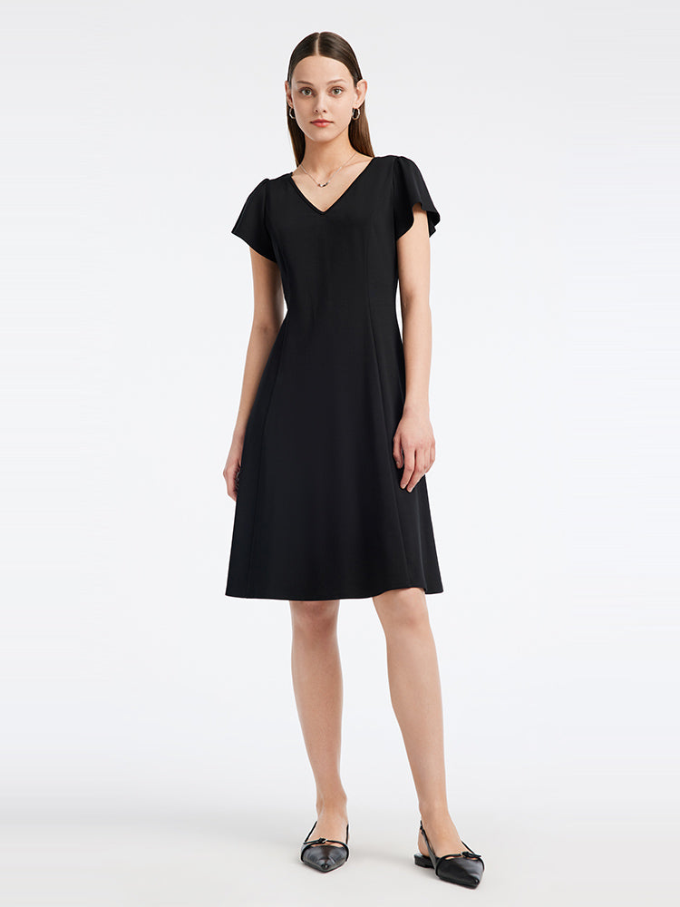 V-neck Black Waist-skimming Dress GOELIA