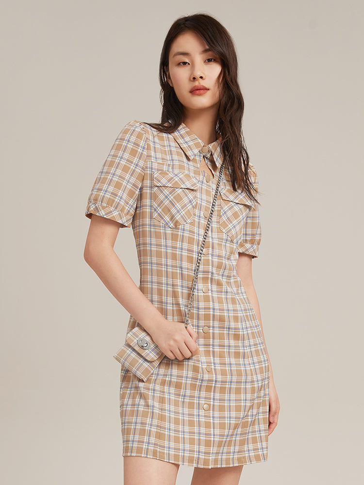 Waisted Plaid Dress GOELIA