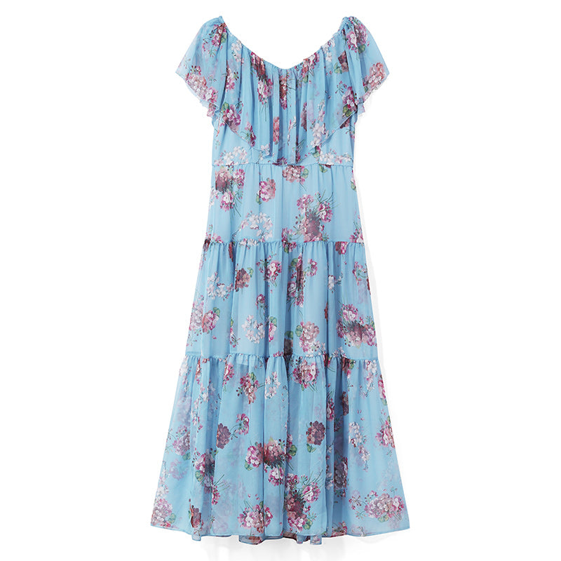 Floral Print Ruffled Collar Maxi Dress GOELIA