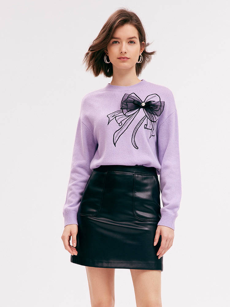 Purple Woolen Embroidered Sweater GOELIA