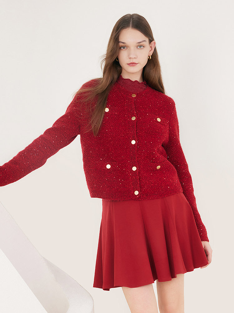 Red Sequins Crop Cardigan GOELIA