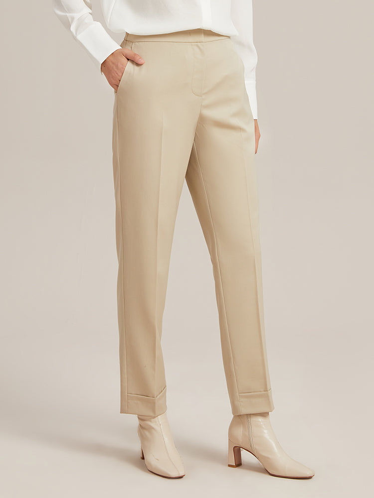 Pearl Beige Worsted Tapered Pants GOELIA