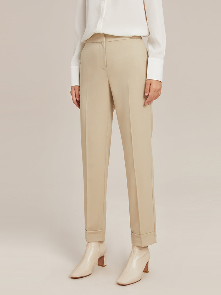 Pearl Beige Worsted Tapered Pants GOELIA