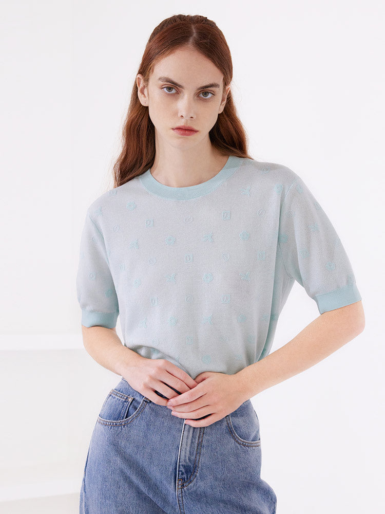 Blue Acetate Jacquard Sweater GOELIA