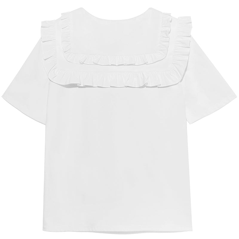 Ruffle Collar T-Shirt (With Bowknot) GOELIA