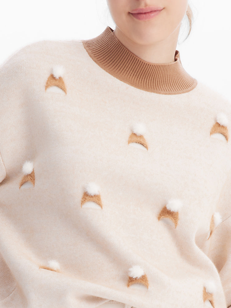 Beige New Winter Collection Woolen Jacquard  Sweater GOELIA