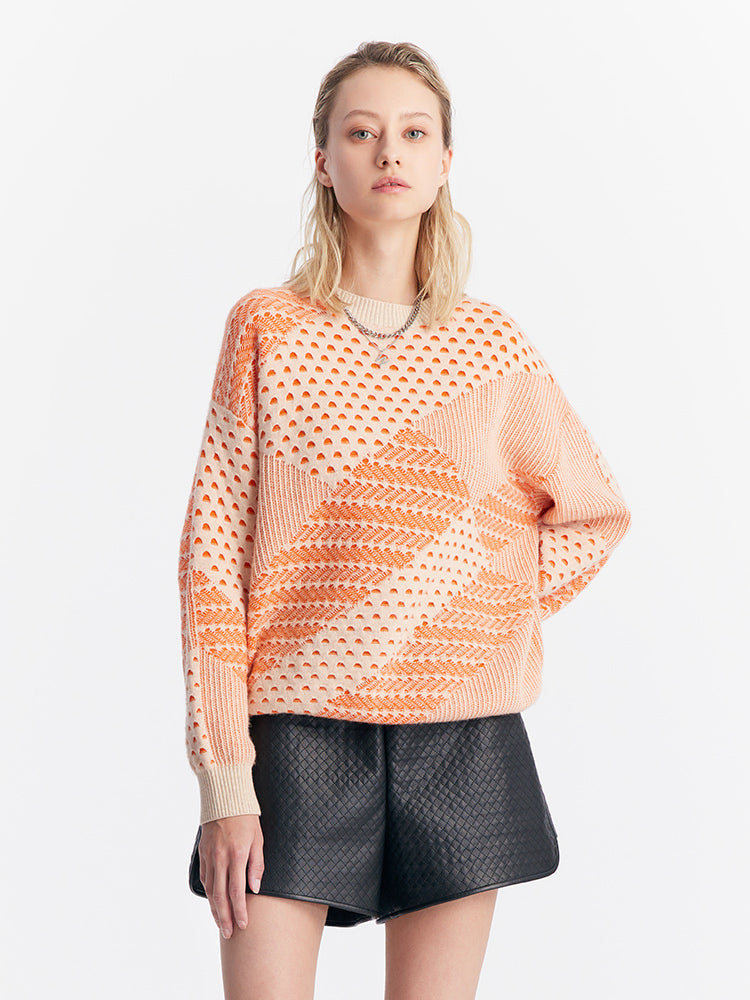 Orange&White Woolen Sweater GOELIA