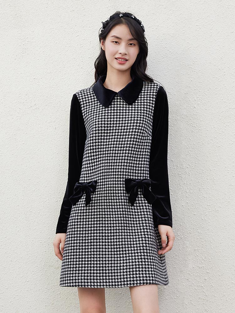 100% Woolen houndstooth Dress GOELIA