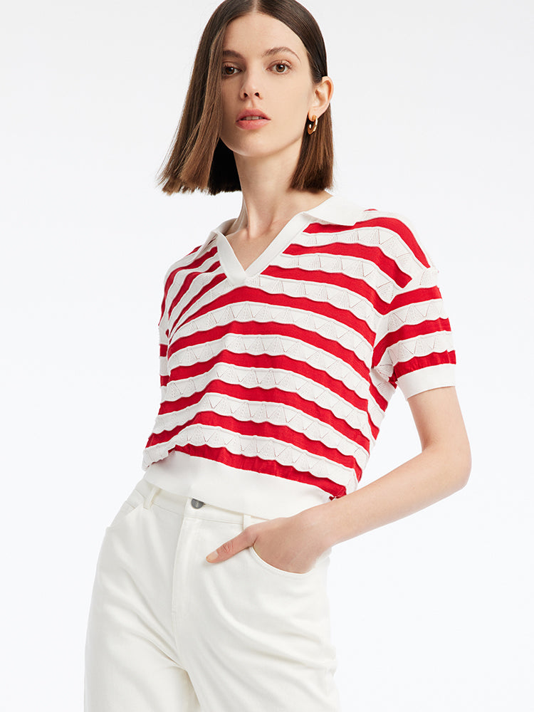 Knitted Striped Pullover Top GOELIA