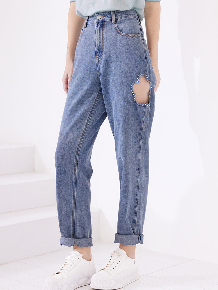 Floral Shape Hole Jeans GOELIA