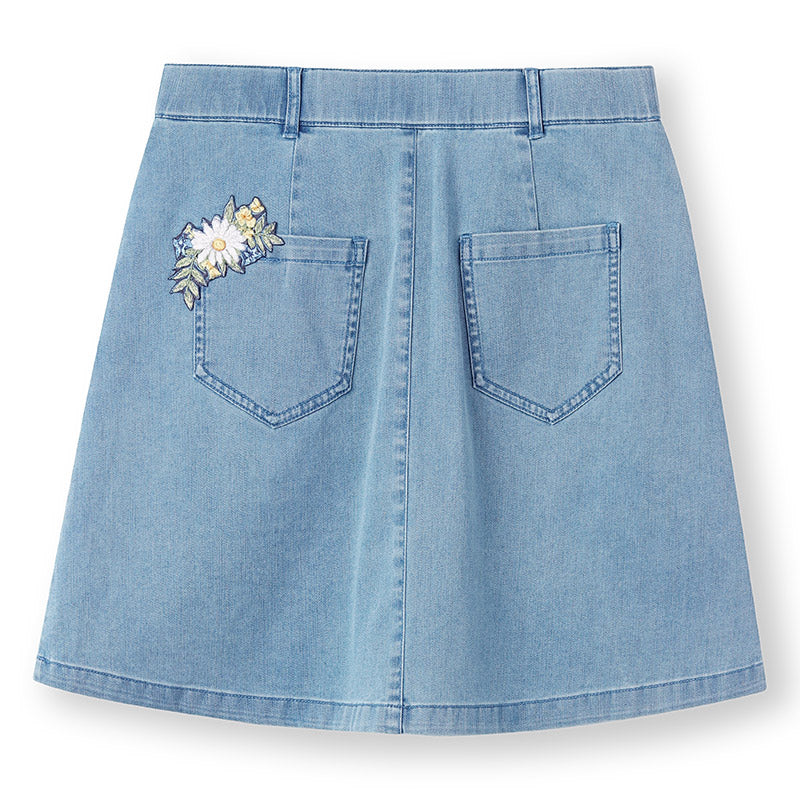 Denim Embroidery Mini Skirt GOELIA