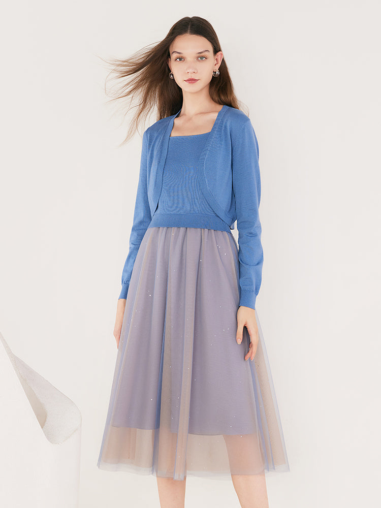 Blue Patchwork Dress Two-piece GOELIA