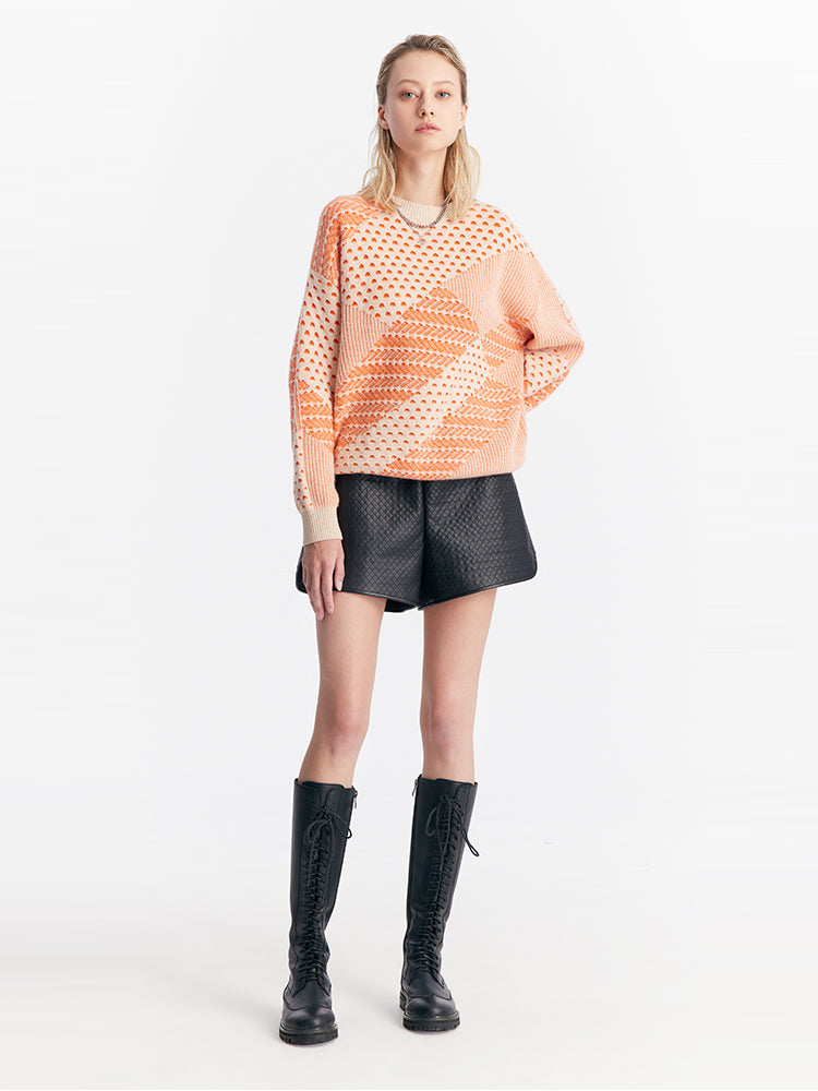 Orange&White Woolen Sweater GOELIA