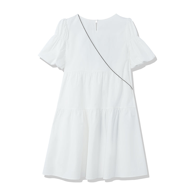 Bow Wrapped Lotus Sleeve Small White Dress GOELIA