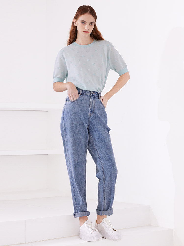 Floral Shape Hole Jeans GOELIA