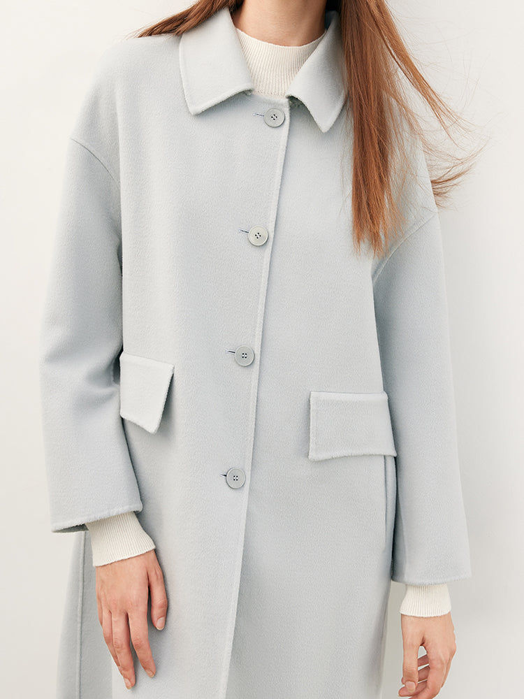 Oversized Light Blue Merino Woolen Coat GOELIA