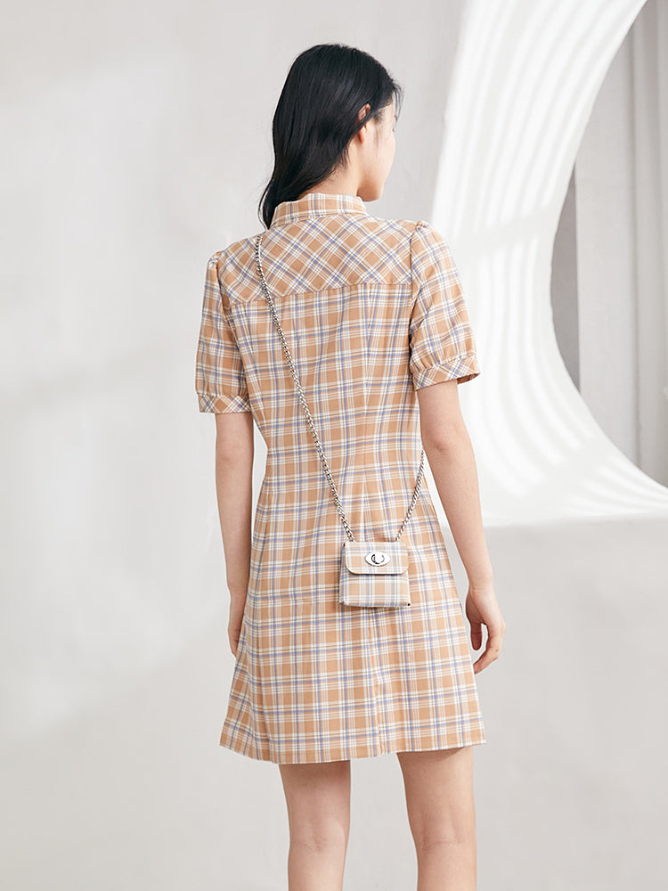 Waisted Plaid Dress GOELIA