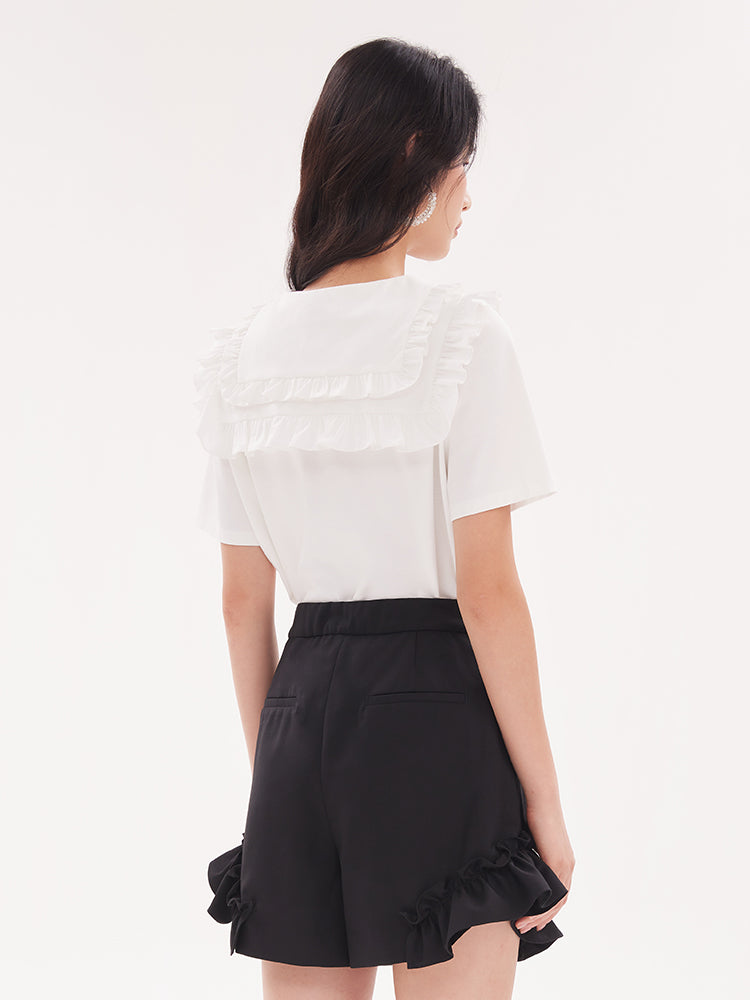 Ruffle Collar T-Shirt (With Bowknot) GOELIA