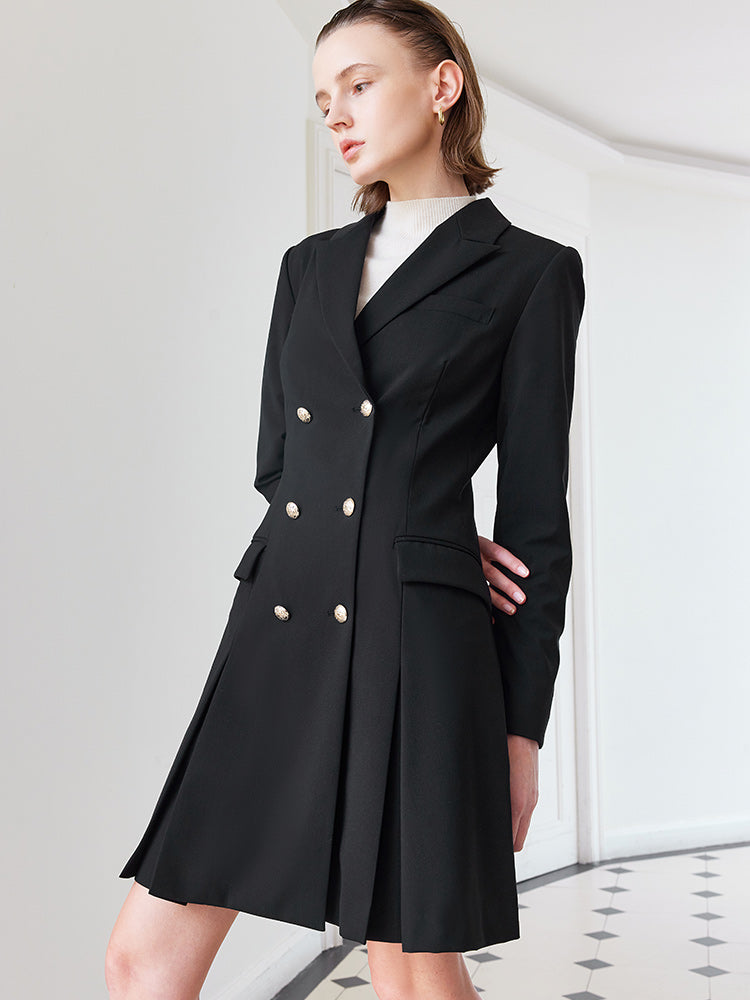 Double-Breasted Woolen Blazer Dress GOELIA