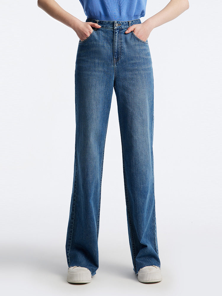 Loose Cut Hem Straight Jeans GOELIA