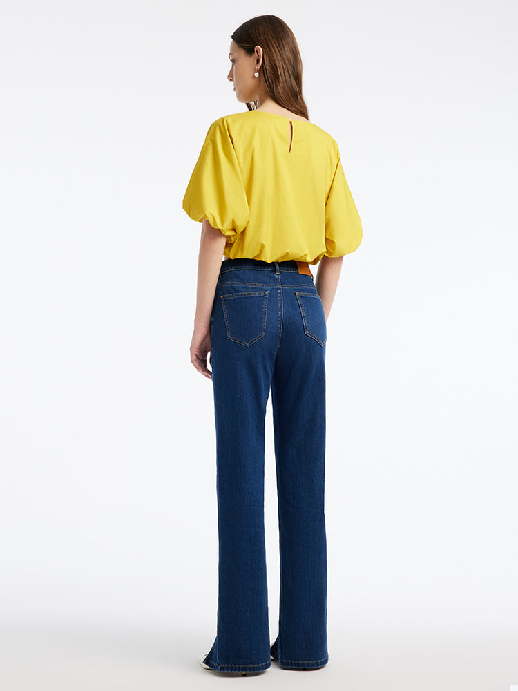 Yellow Crop Round Neck Top GOELIA