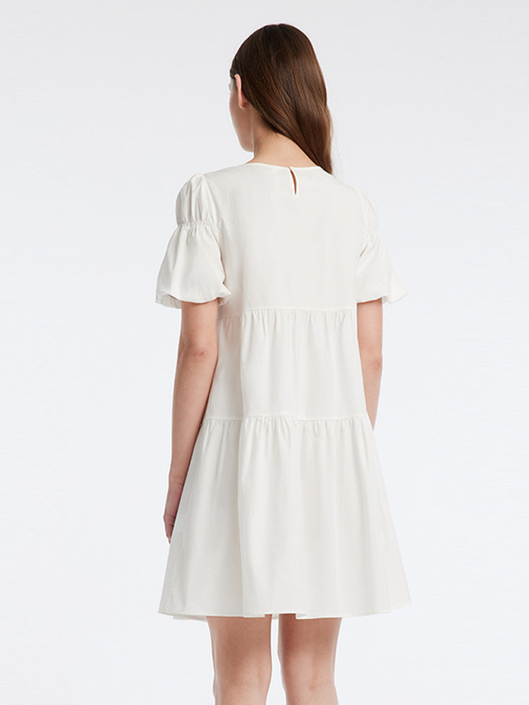 Bow Wrapped Lotus Sleeve Small White Dress GOELIA