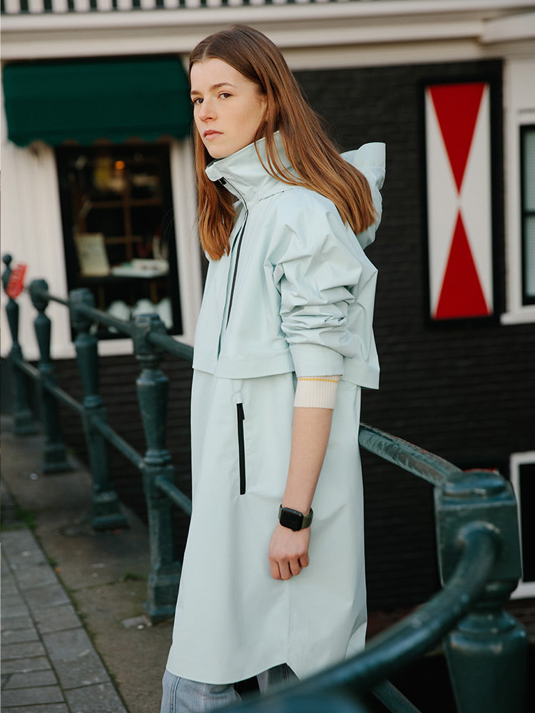 Sea Blue Hoodie Silm Trench Coat GOELIA