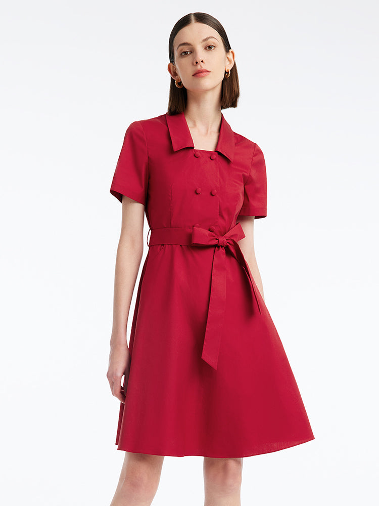 Square Neck Dress With Belt GOELIA