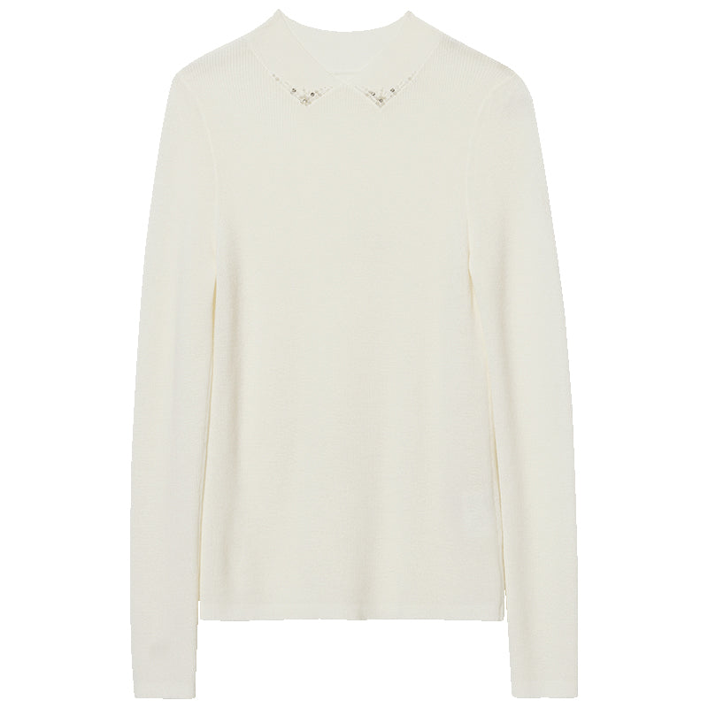 White Light Weight Worsted Woolen Sweater GOELIA