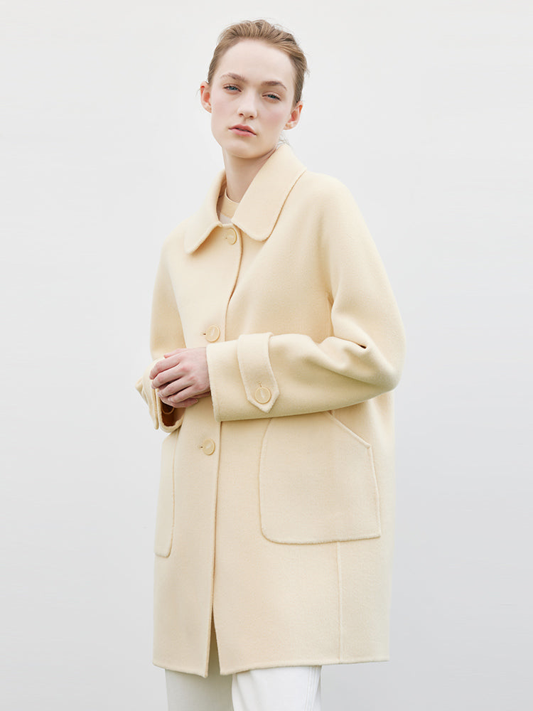 Cream Yellow Mid-length Woolen Coat GOELIA