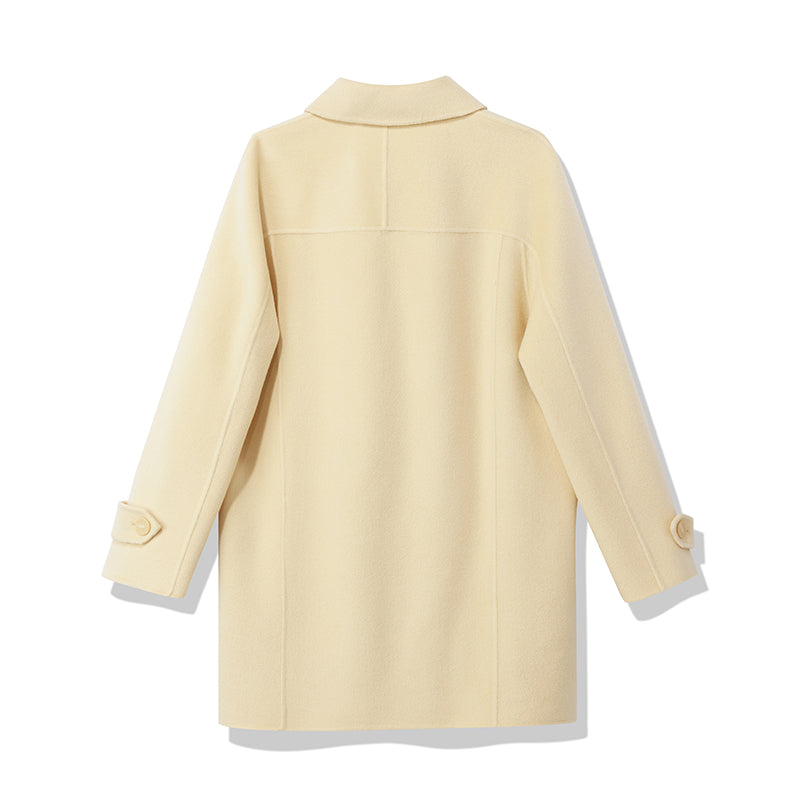 Cream Yellow Mid-length Woolen Coat GOELIA