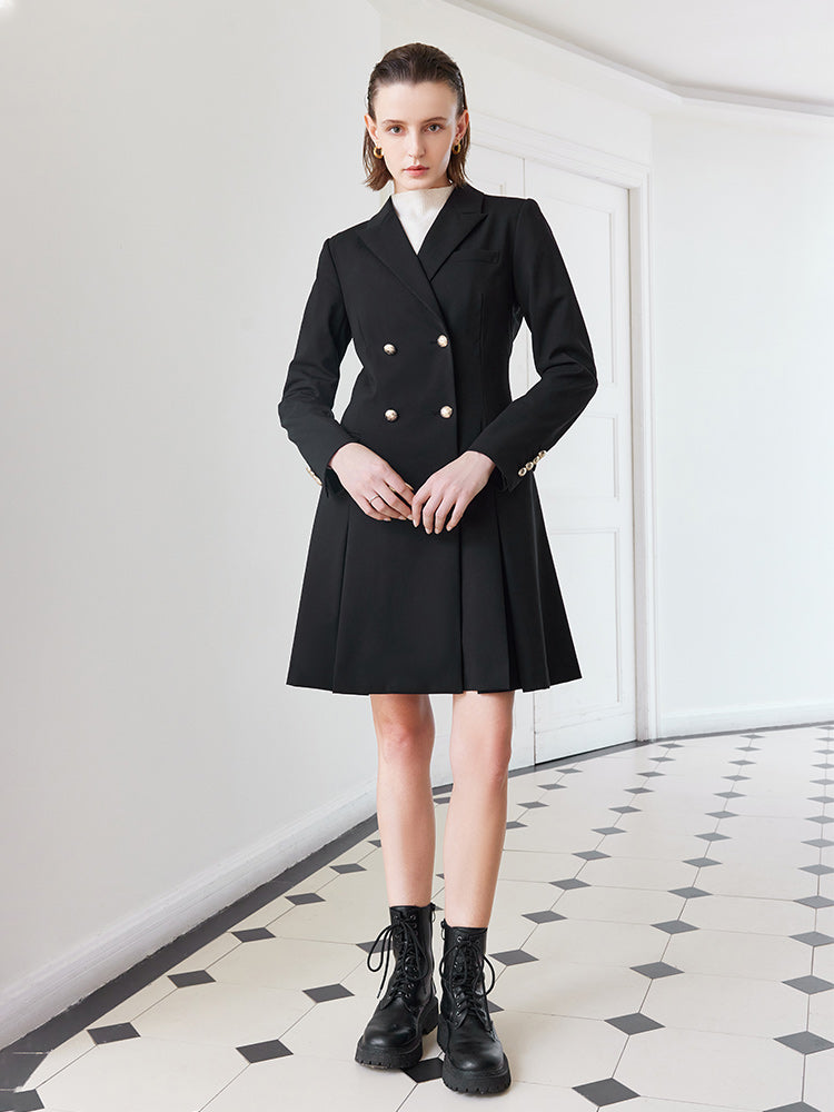 Double-Breasted Woolen Blazer Dress GOELIA