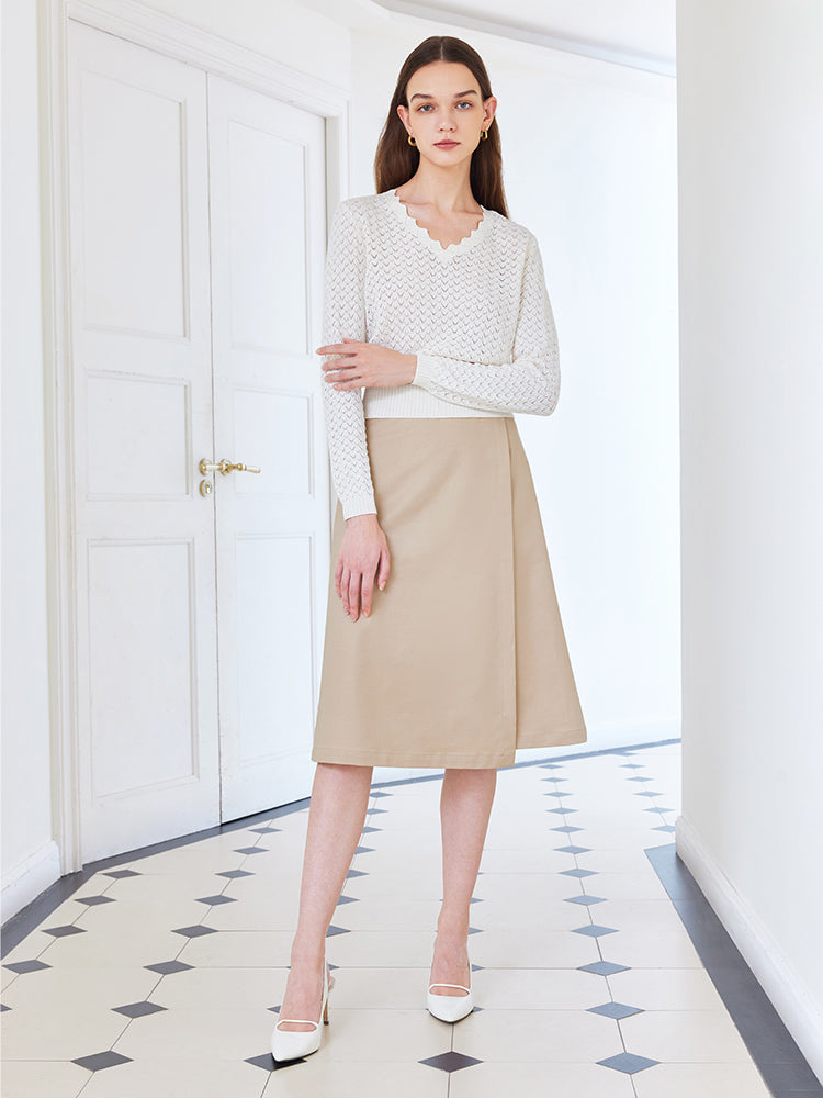 Light Khaki One-Buttom Double-Layer Skirt GOELIA