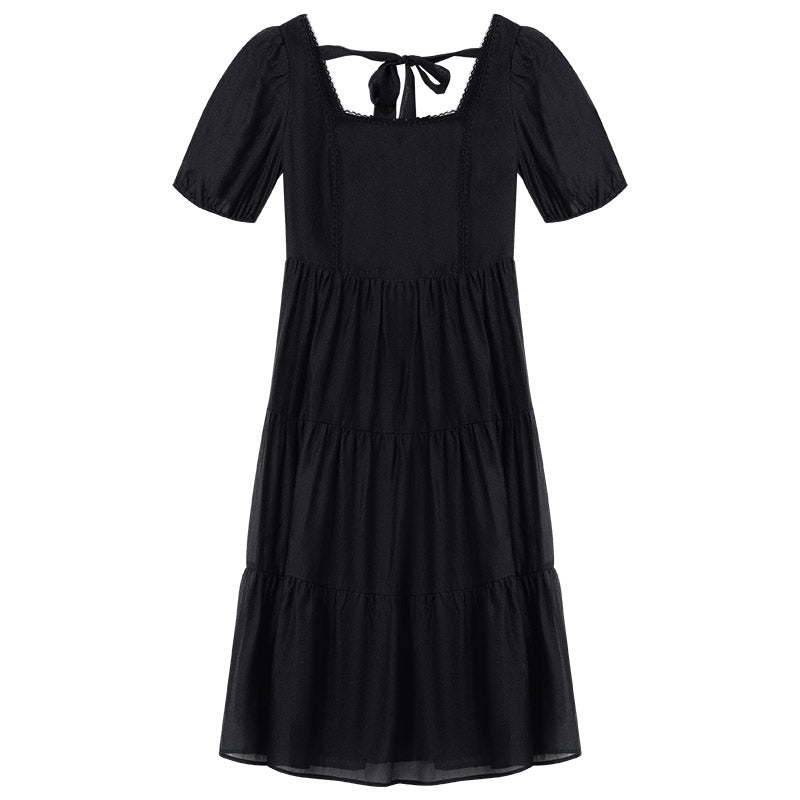 Square Neck Black Waist Dress GOELIA