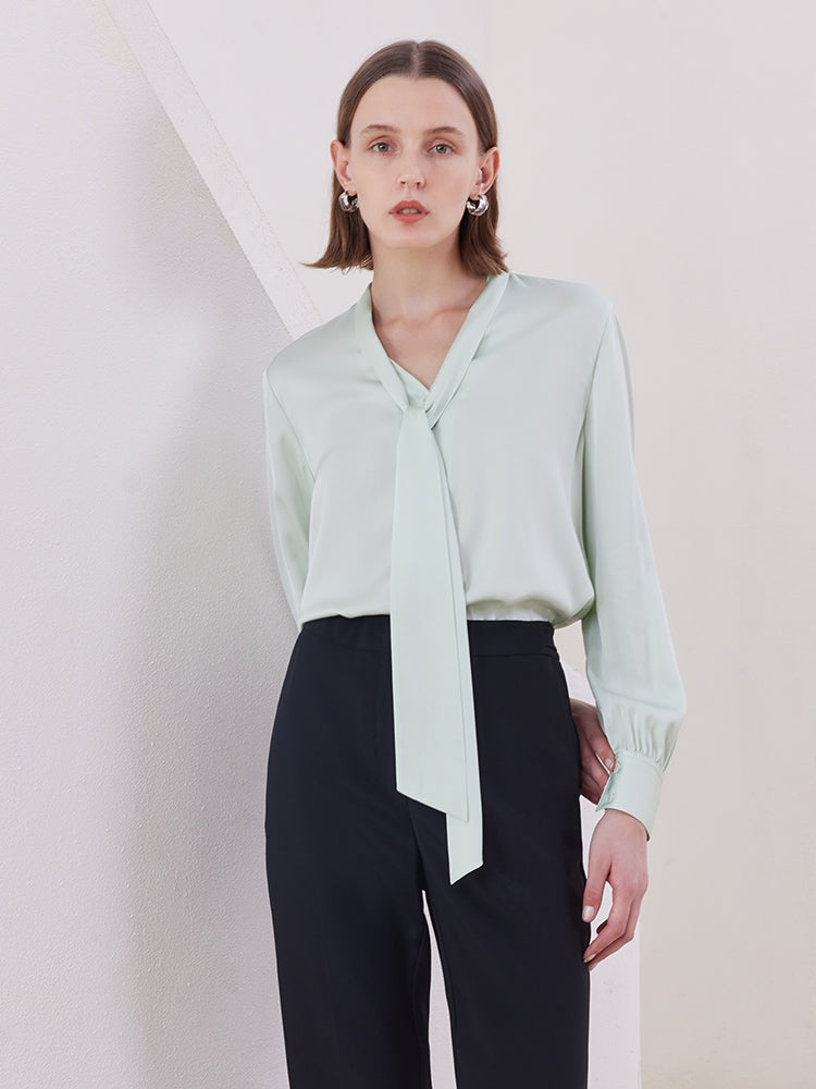 Green 22MM Mulberry Slik Shirt With DIY Flutter GOELIA