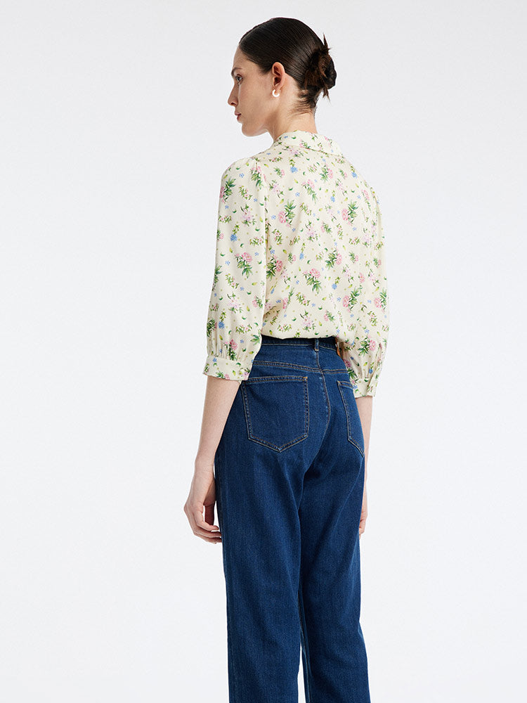 19MM Floral V-Neck Slim Shirt GOELIA